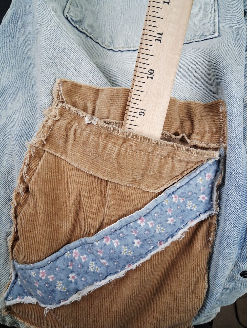 Upcycled Denim Jacket Chore Coat OOAK Large Quilt Applique Cottage Farmhouse - Picture 13 of 15